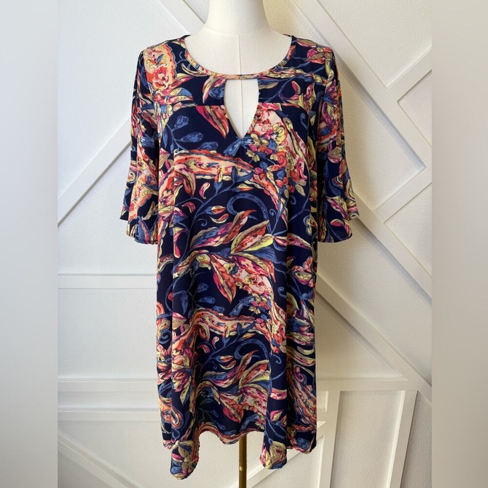 Uncle Frank Floral Keyhole Shift Dress Navy Red Gold Size Medium